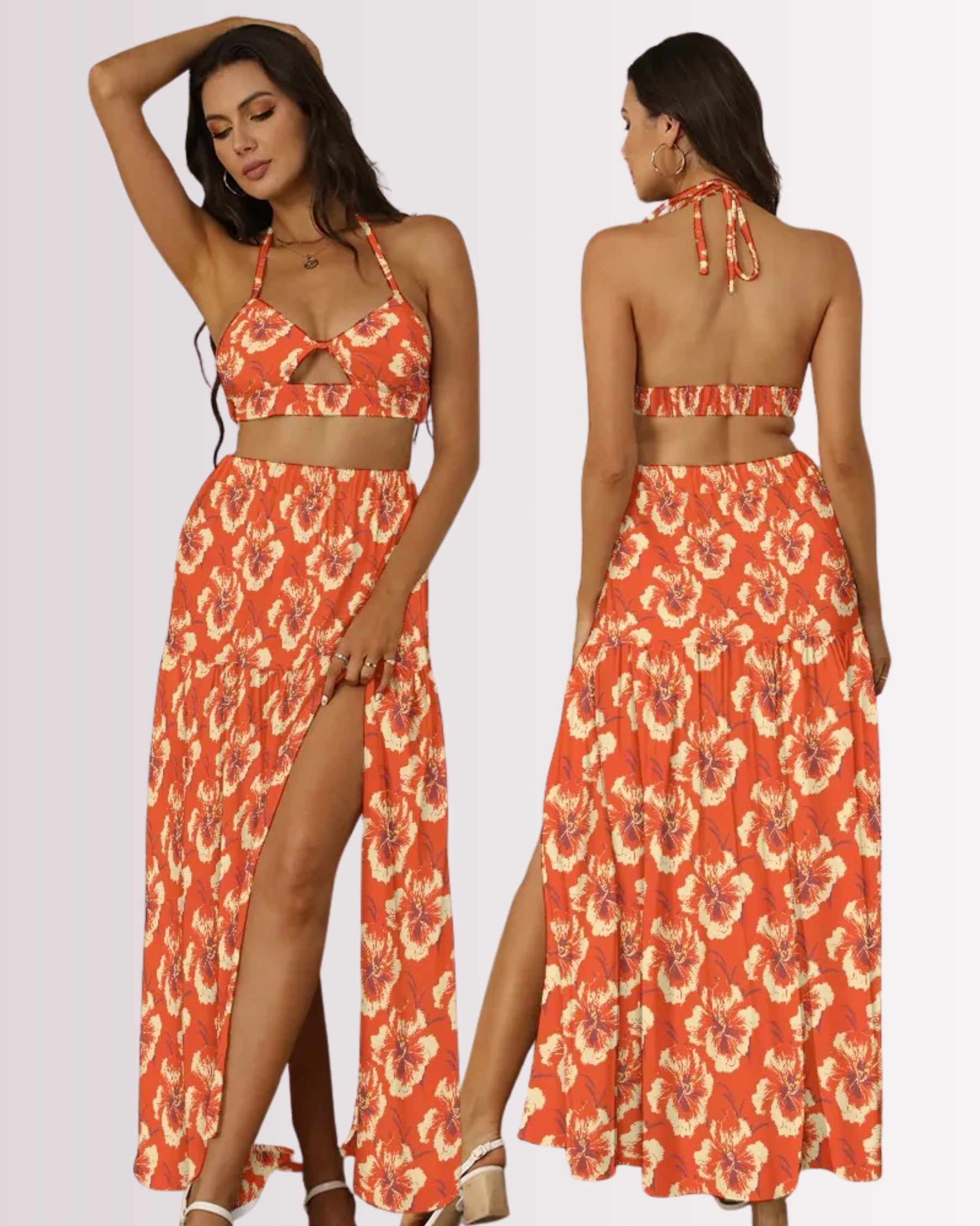 Two-Piece Skirt Set - Red Hawaiian I