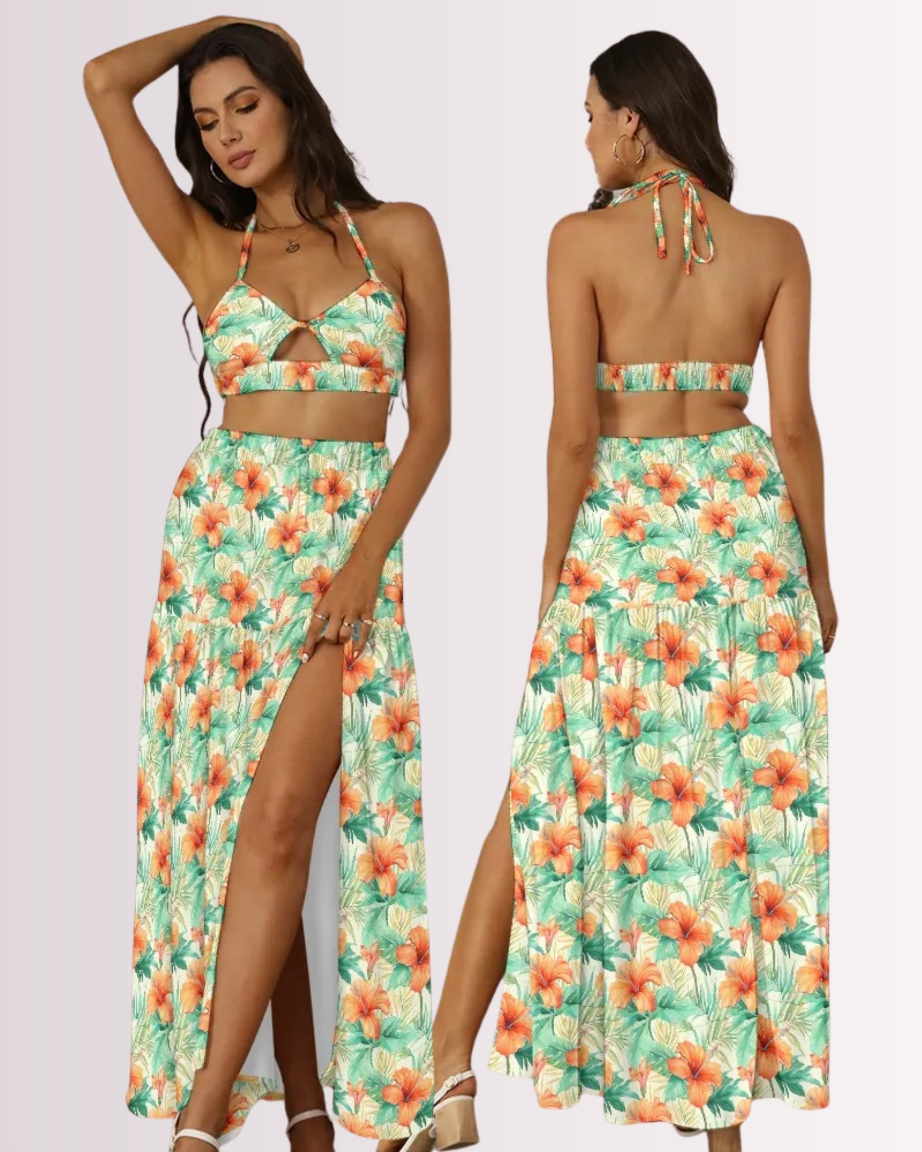 Two-Piece Skirt Set - Tropical Hawaiian VI