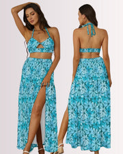 Two-Piece Skirt Set - Tropical Blue Floral I