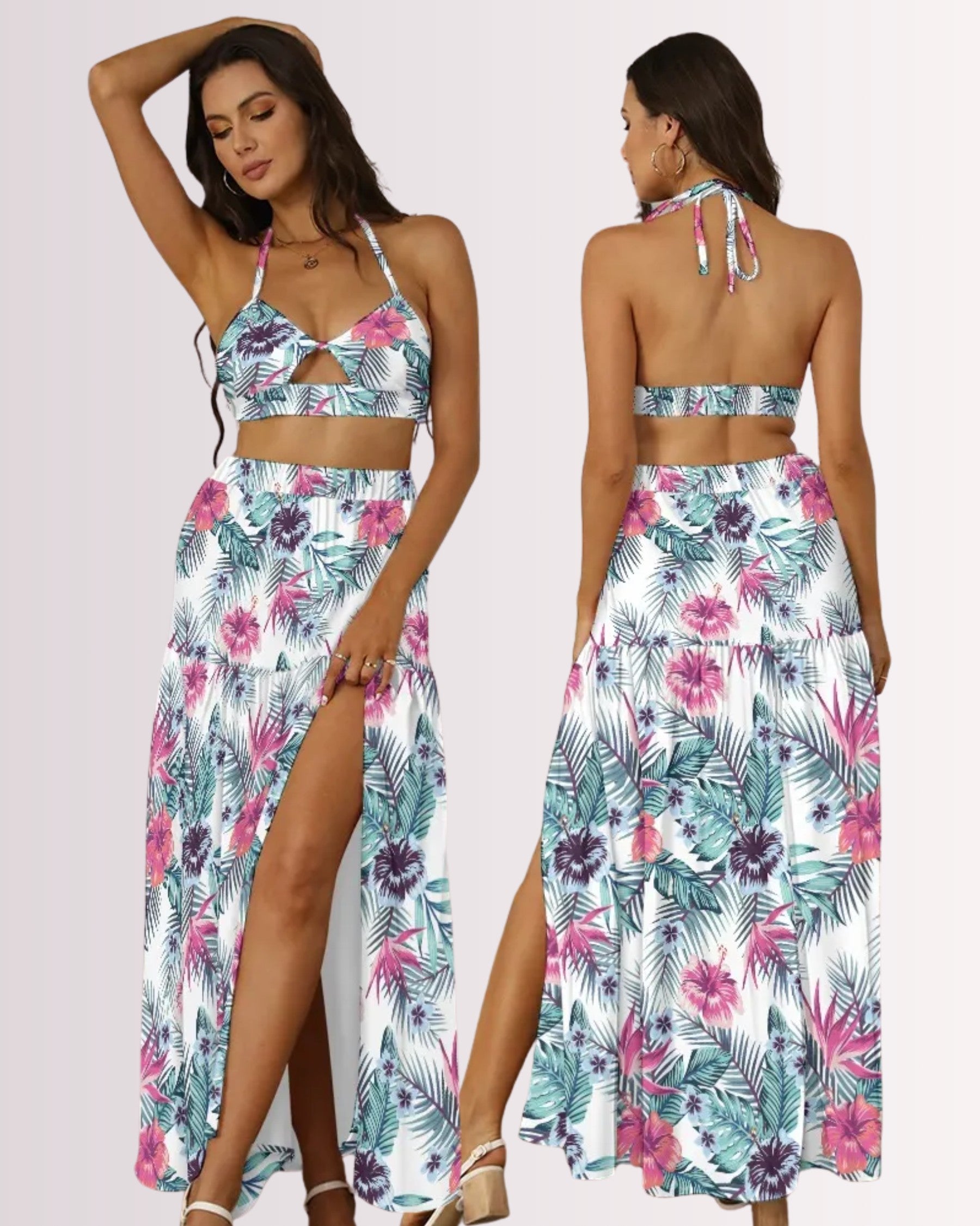 Two-Piece Skirt Set - Tropical V