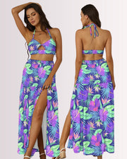 Two-Piece Skirt Set - Purple Hawaiian IV