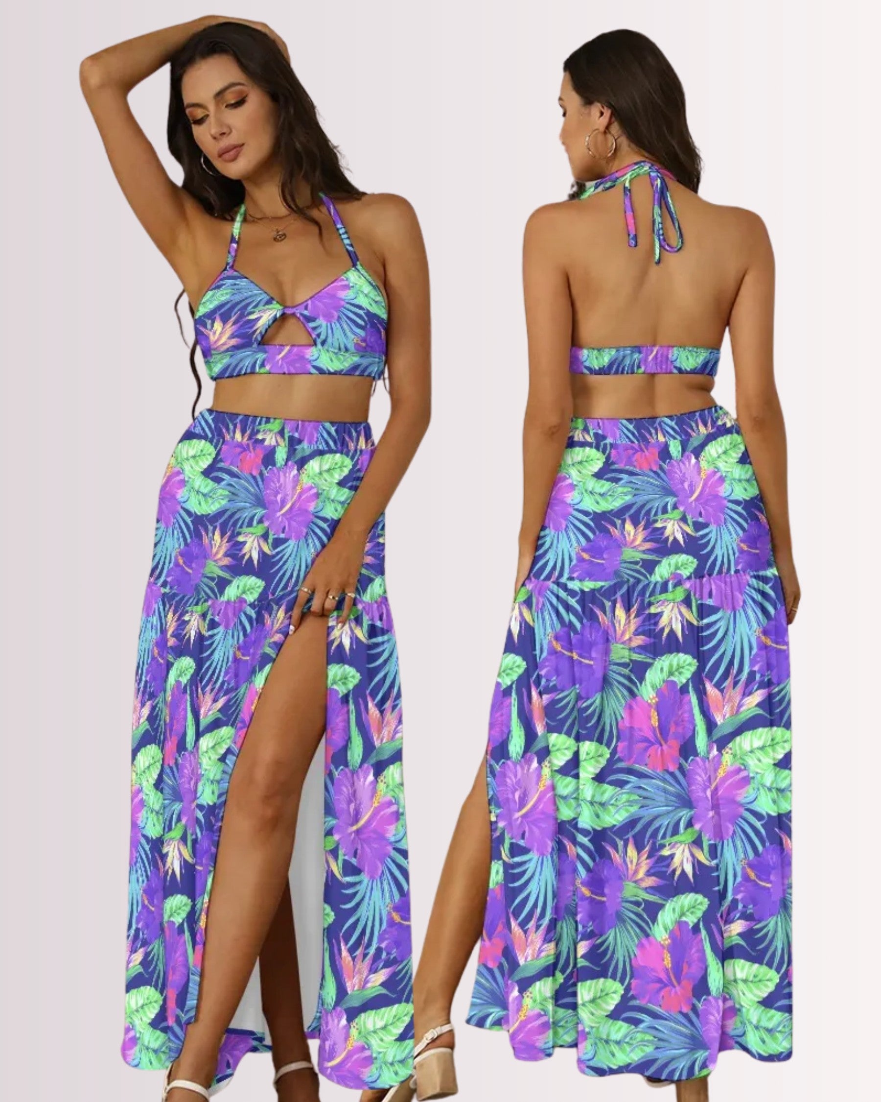 Two-Piece Skirt Set - Purple Hawaiian IV