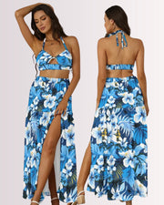 Two-Piece Skirt Set - Blue Hawaiian I