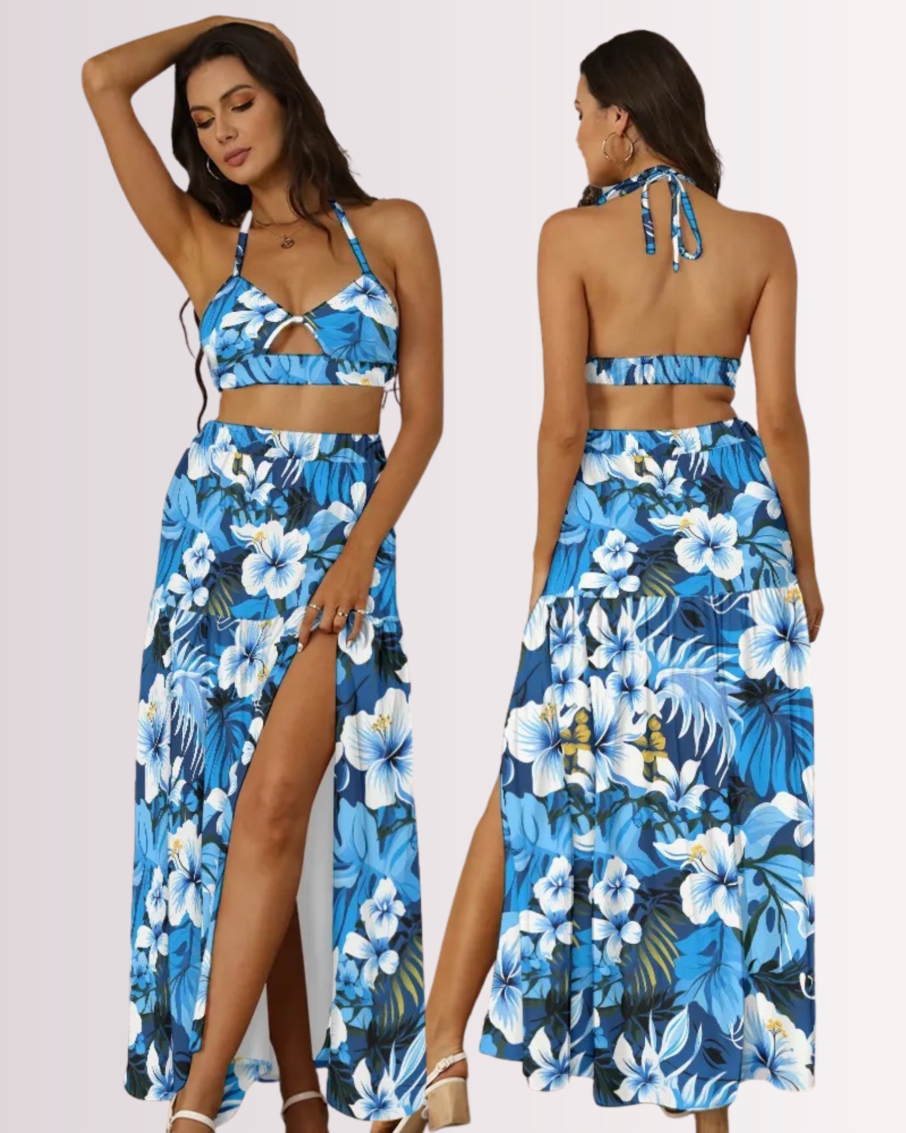 Two-Piece Skirt Set - Blue Hawaiian I