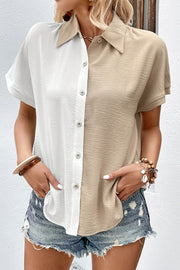 Perfee Two-Tone Contrast Short Sleeve Shirt.