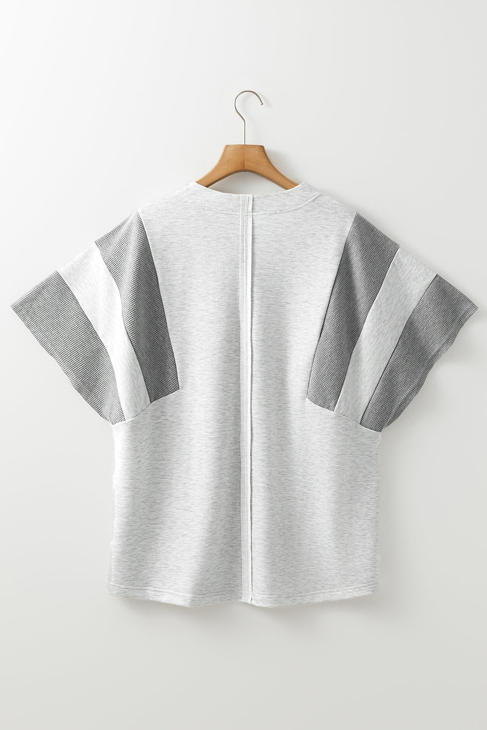 Two Tone Contrast Waffle Knit Patched Buttoned V Neck Top.