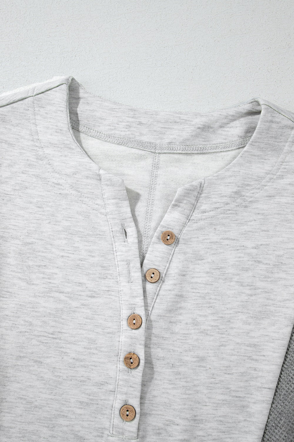 Two Tone Contrast Waffle Knit Patched Buttoned V Neck Top.