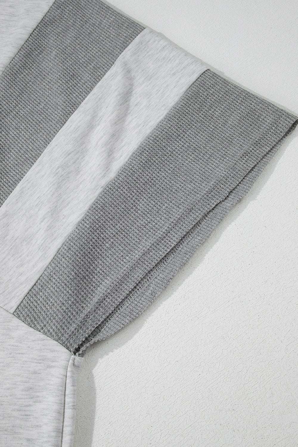 Two Tone Contrast Waffle Knit Patched Buttoned V Neck Top.