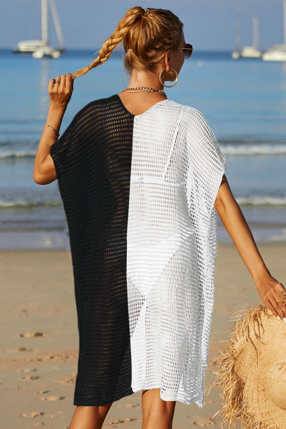 Angel Wings Two-Tone Side Slit Open Front Cover Up.