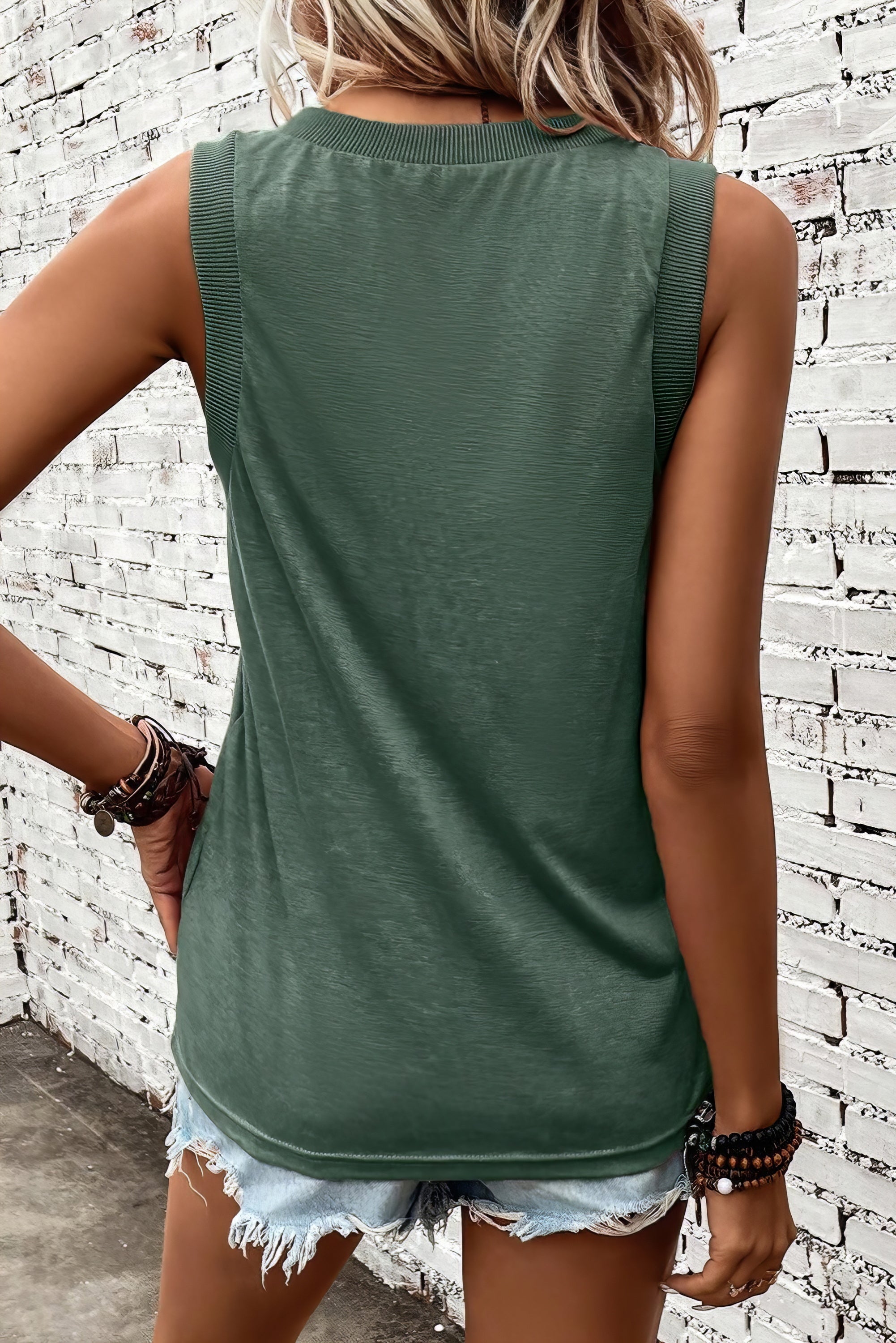 US flag V-neck tank, opaque and slightly stretchy.