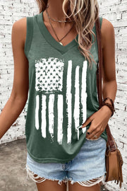 US flag V-neck tank, opaque and slightly stretchy.