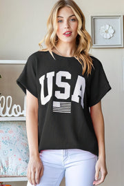 USA Graphic Short Sleeve Ribbed Top
