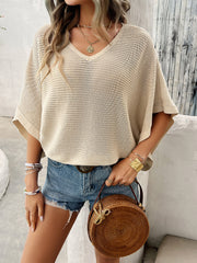 Devine V-Neck Batwing Sleeve Knit Top.
