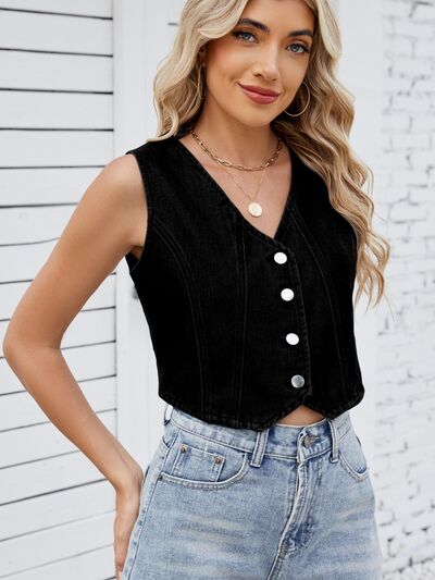 V-Neck Button Down Denim Vest.