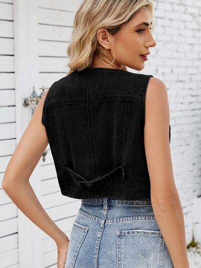 V-Neck Button Down Denim Vest.