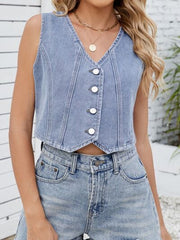 V-Neck Button Down Denim Vest.