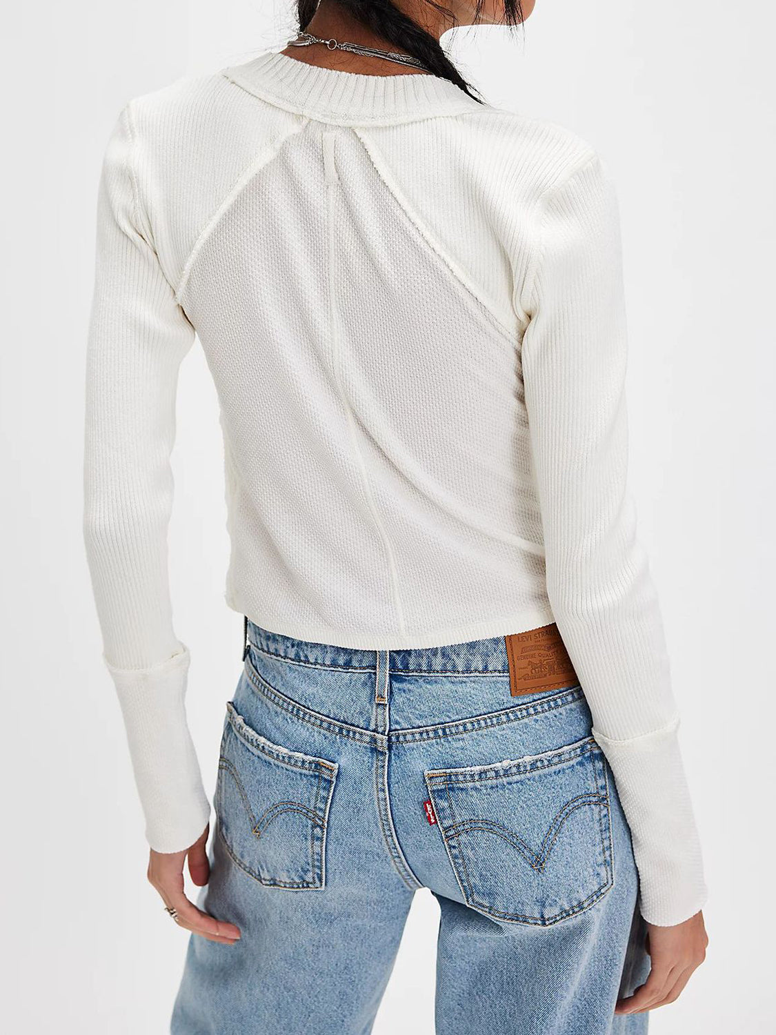 V-neck button up cropped cardigan.