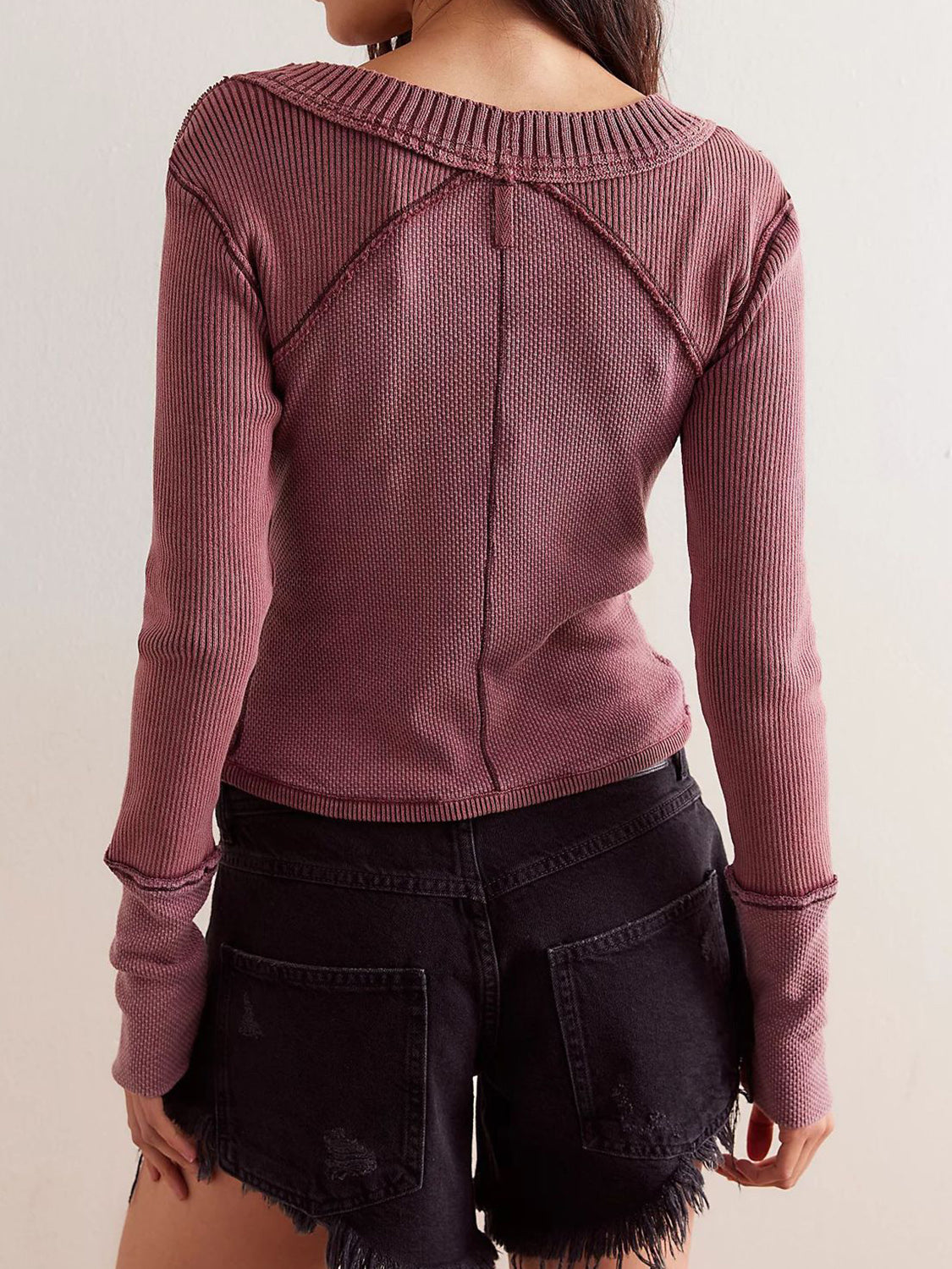 V-neck button up cropped cardigan.