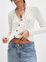 V-neck button up cropped cardigan.
