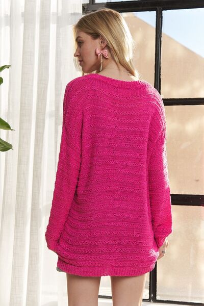 Adora V-Neck Drop Shoulder Long Sleeve Sweater.