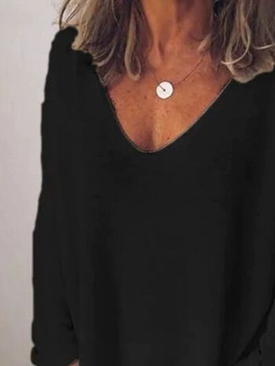V-Neck Drop Shoulder Long Sleeve T-Shirt Plus Size