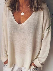 V-Neck Drop Shoulder Long Sleeve T-Shirt Plus Size