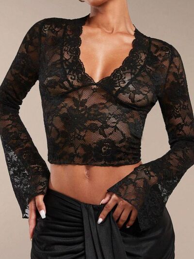 V-Neck Flare Sleeve Lace Top.