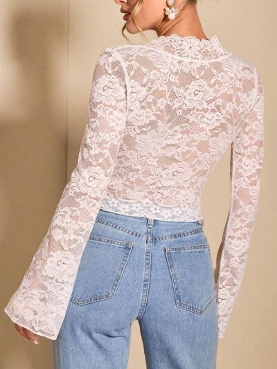 V-Neck Flare Sleeve Lace Top.