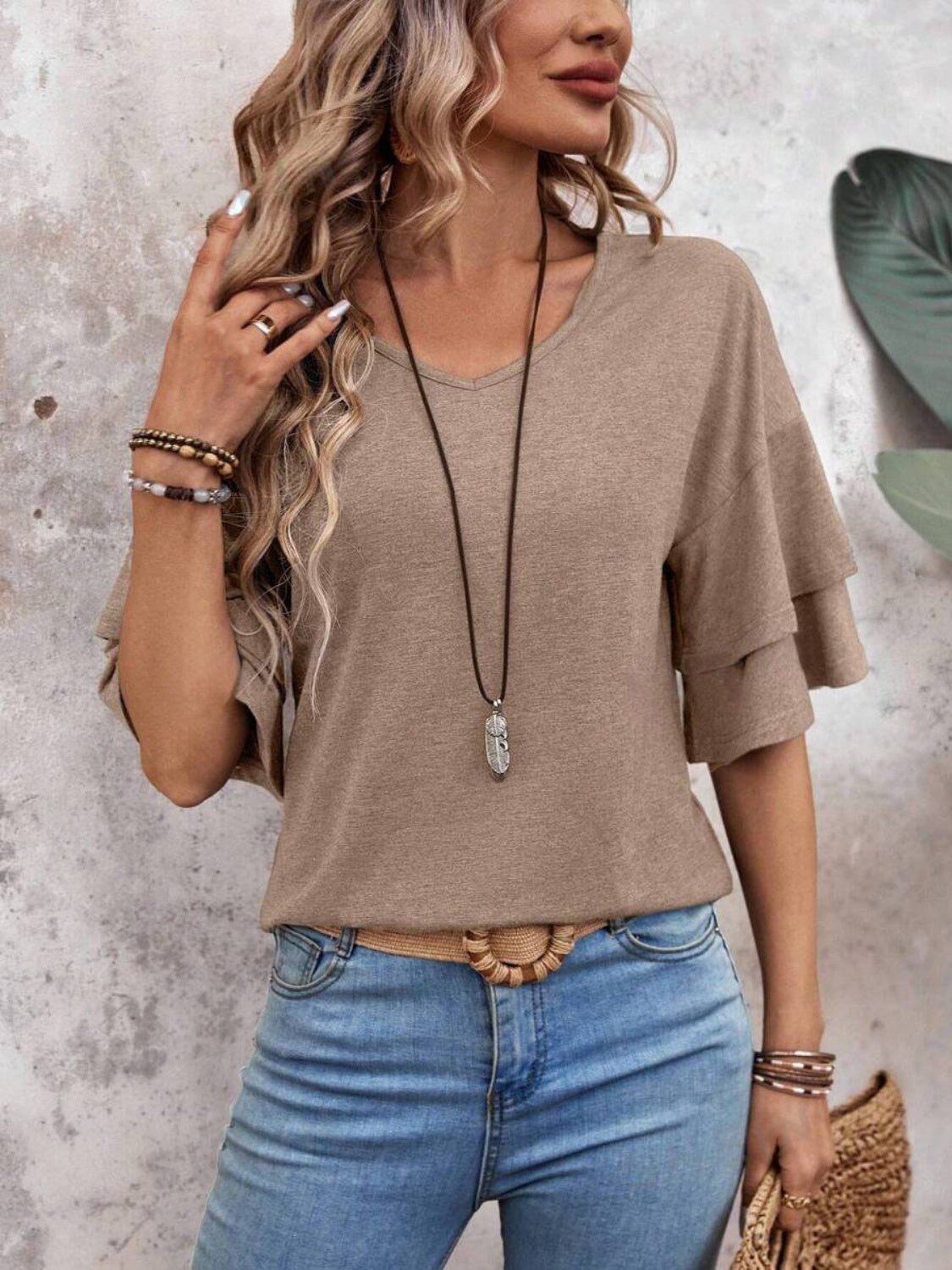 V-Neck Half Sleeve Blouse.