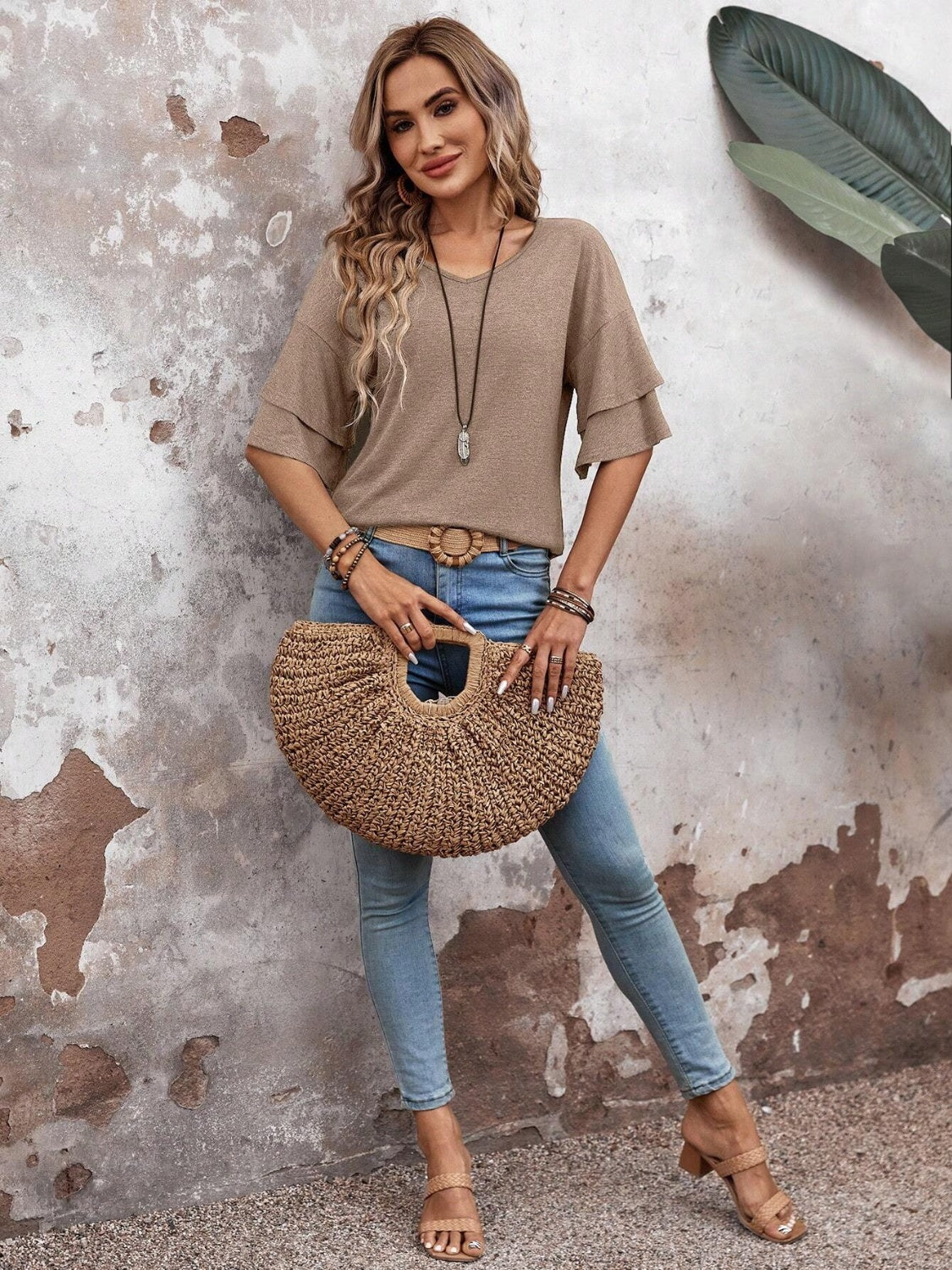 V-Neck Half Sleeve Blouse.