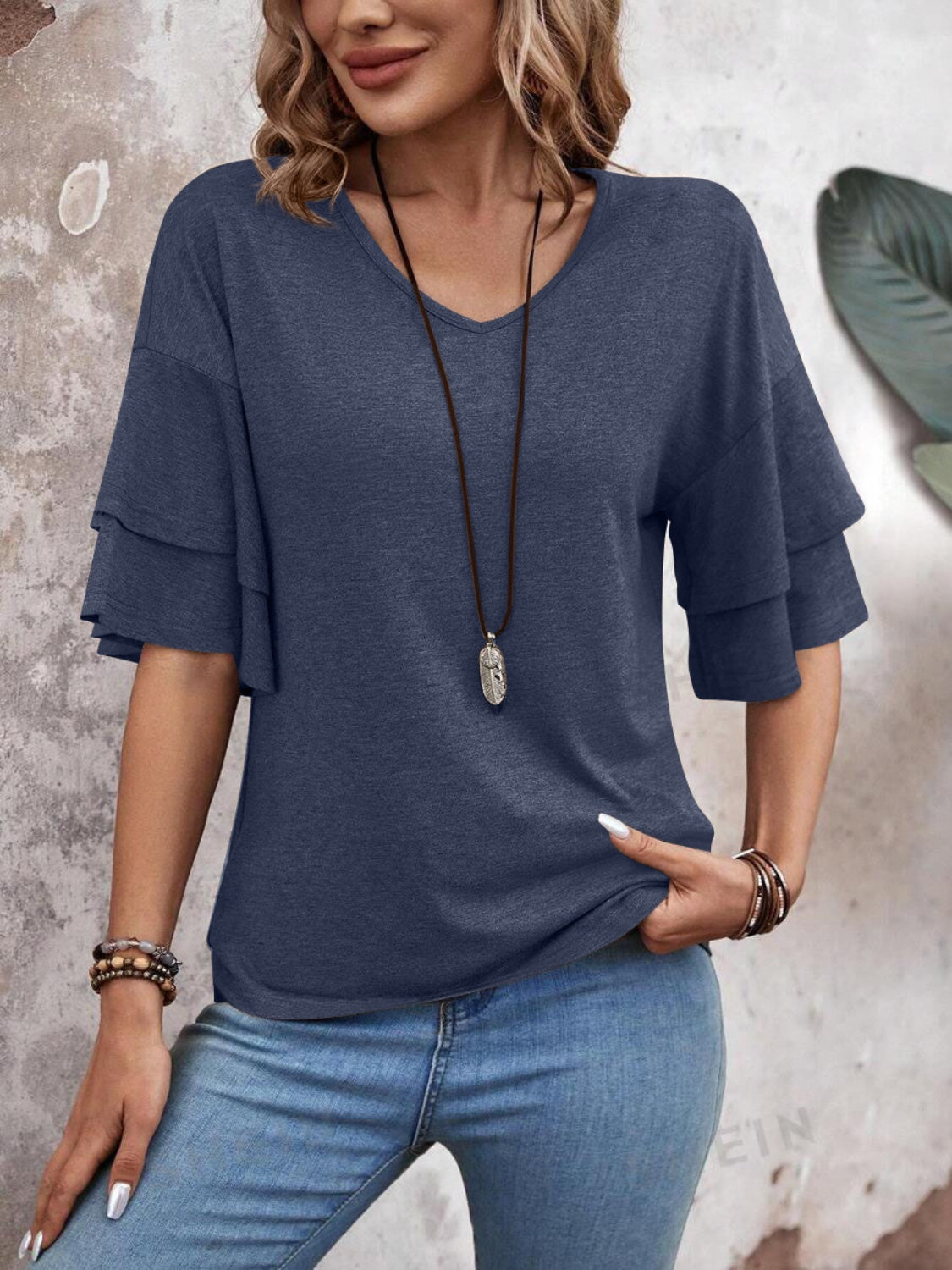 V-Neck Half Sleeve Blouse.