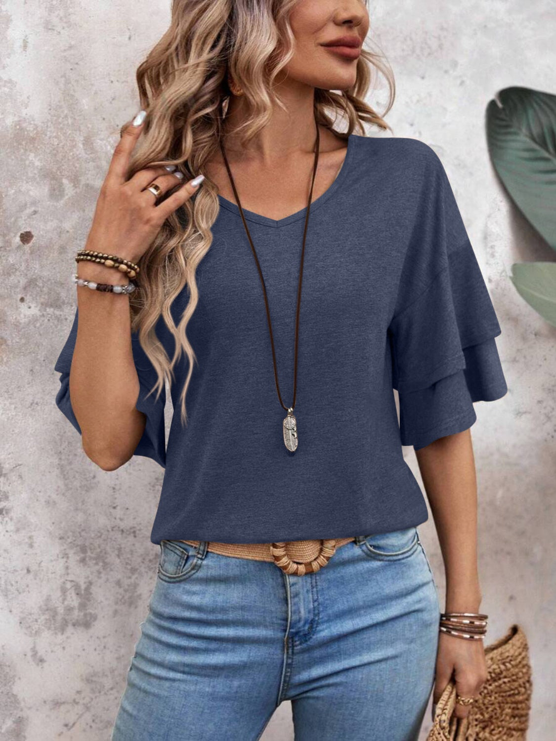 V-Neck Half Sleeve Blouse.