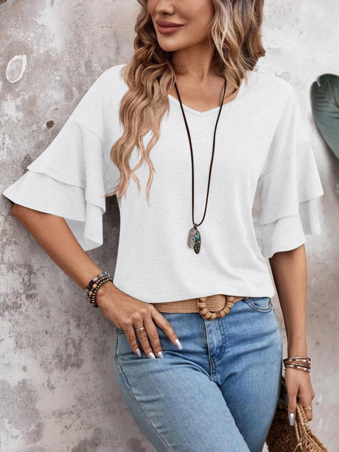 V-Neck Half Sleeve Blouse.