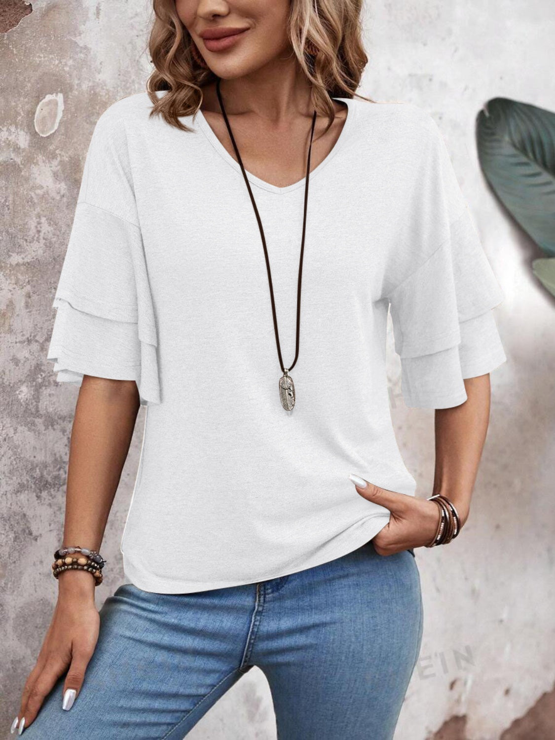 V-Neck Half Sleeve Blouse.
