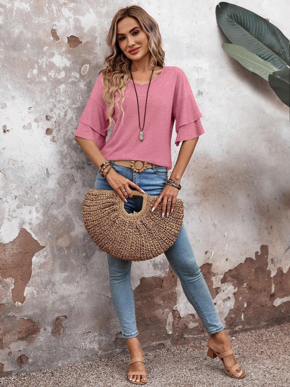 V-Neck Half Sleeve Blouse.