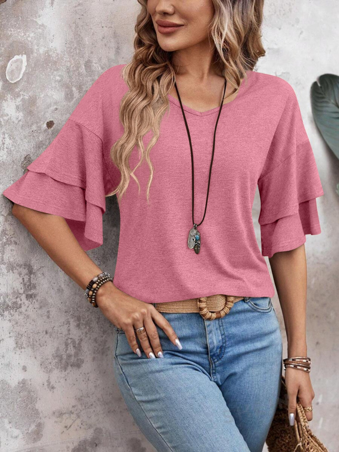 V-Neck Half Sleeve Blouse.