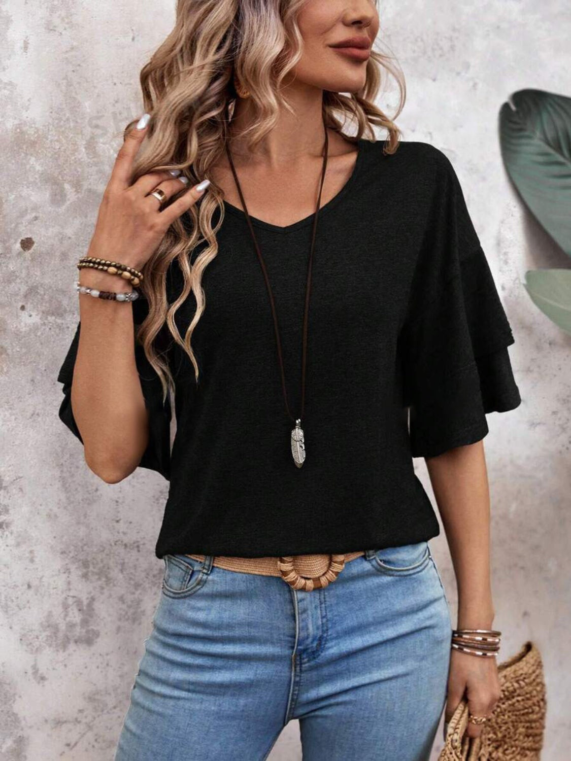 V-Neck Half Sleeve Blouse.