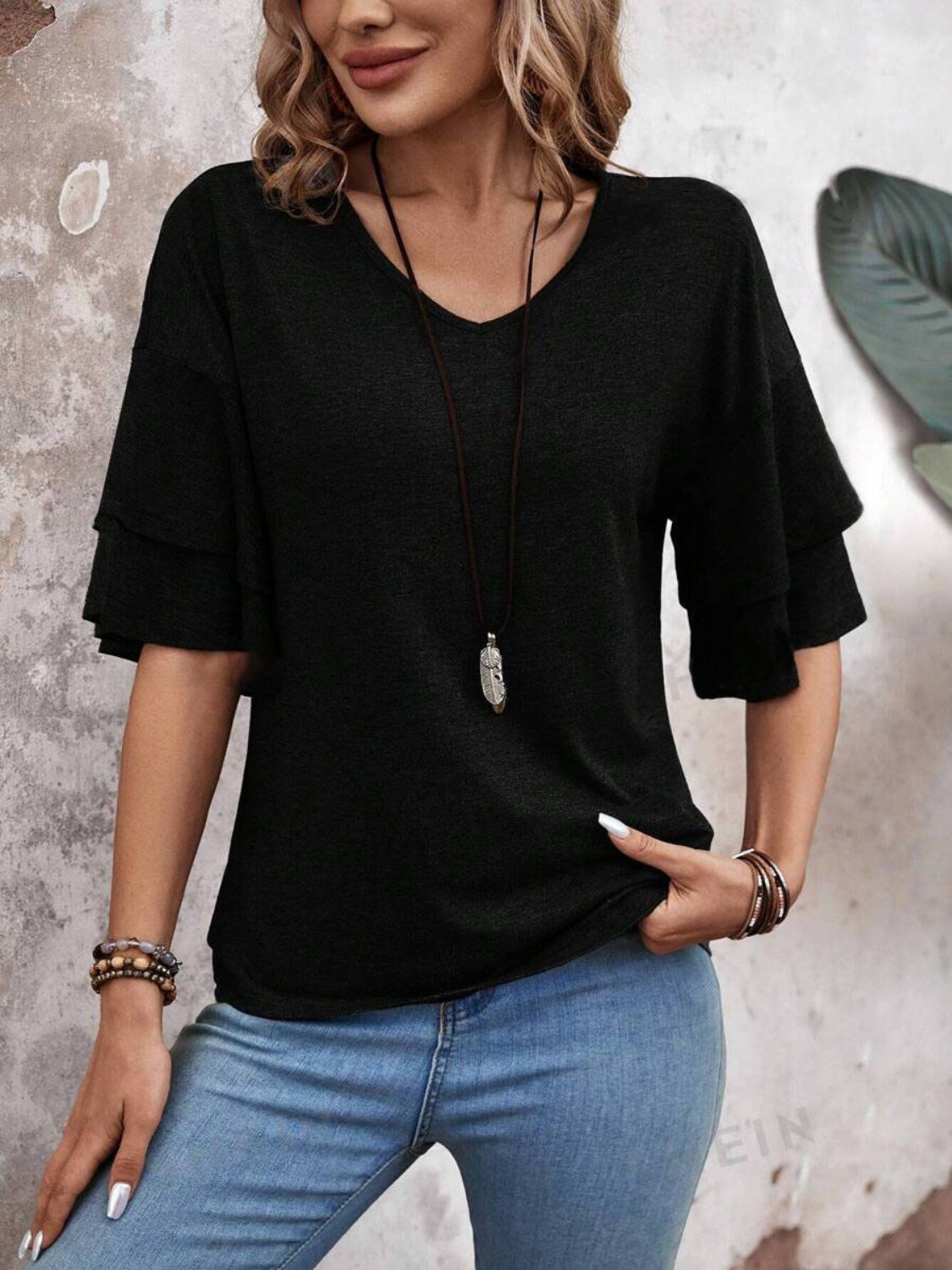 V-Neck Half Sleeve Blouse.
