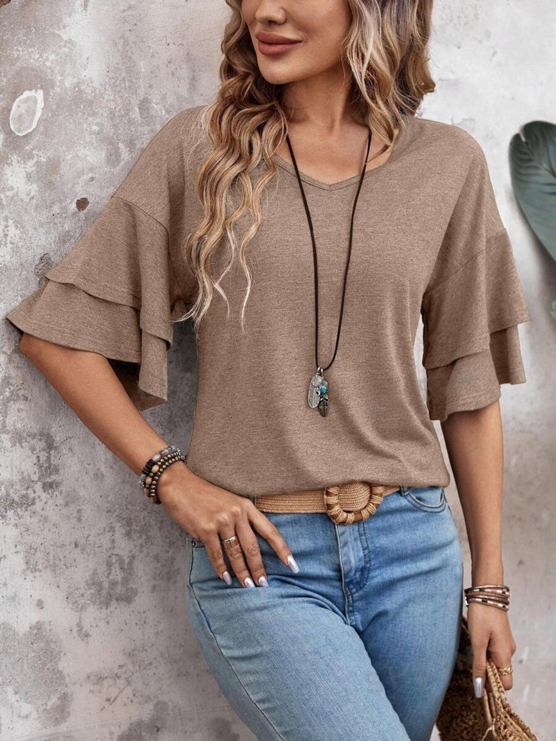 V-Neck Half Sleeve Blouse.