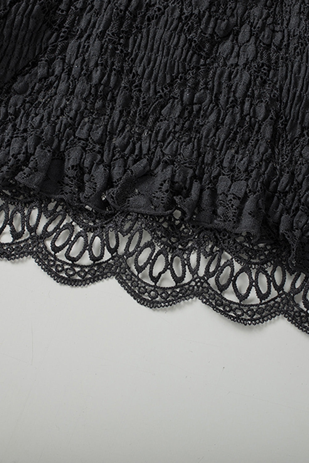 V-neck lace cropped cami, solid color, slightly stretchy.
