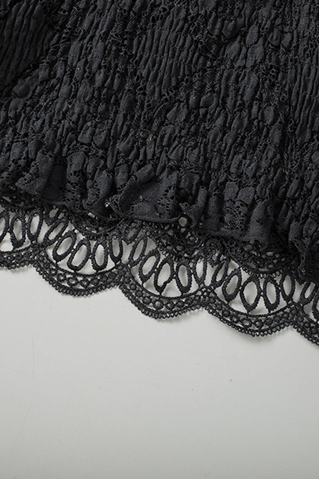 V-neck lace cropped cami, solid color, slightly stretchy.