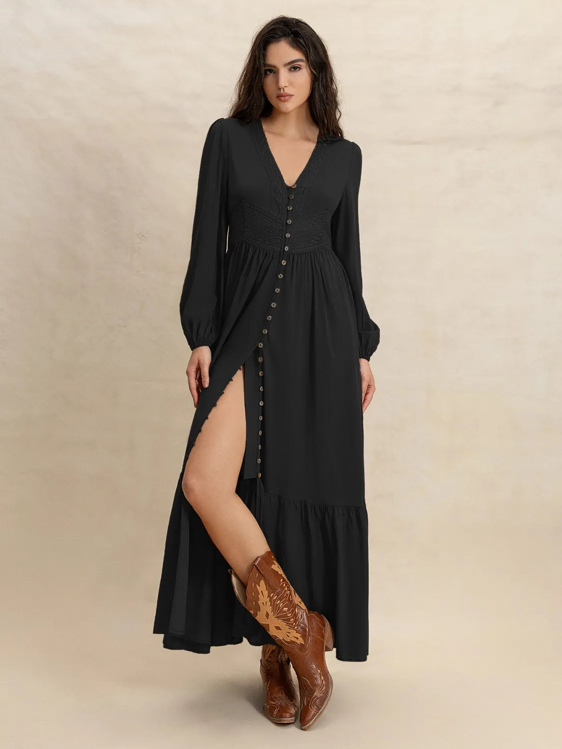 V-Neck Long Sleeve Dress.