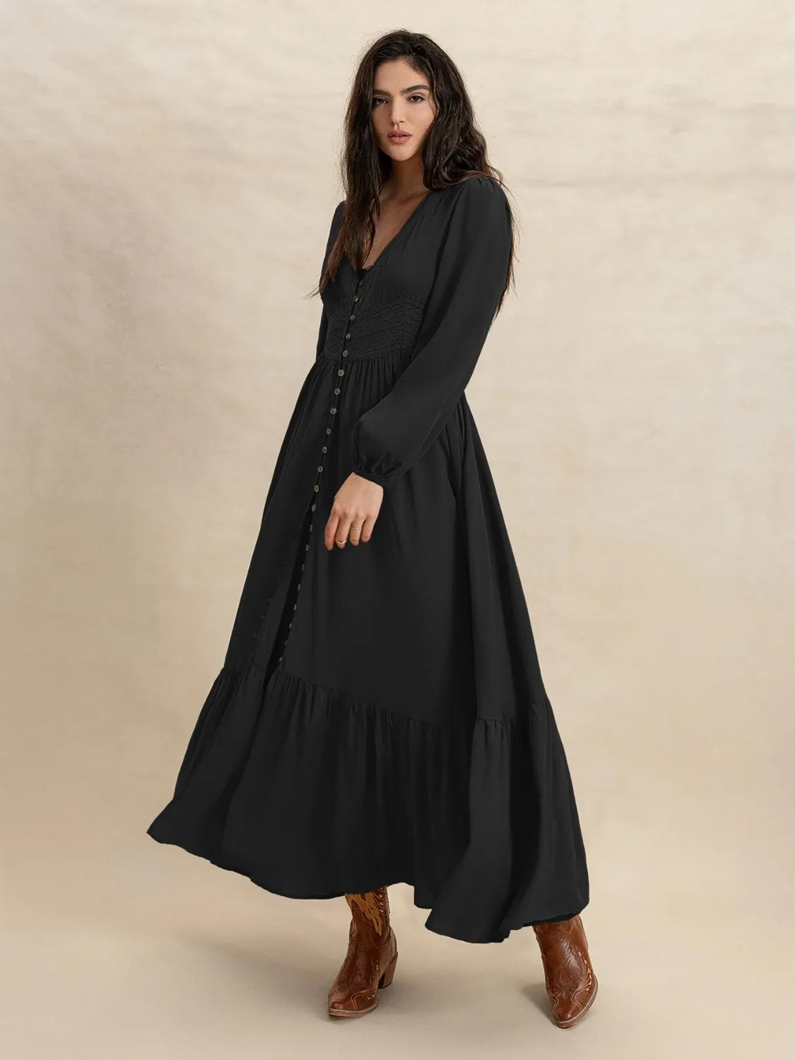 V-Neck Long Sleeve Dress.