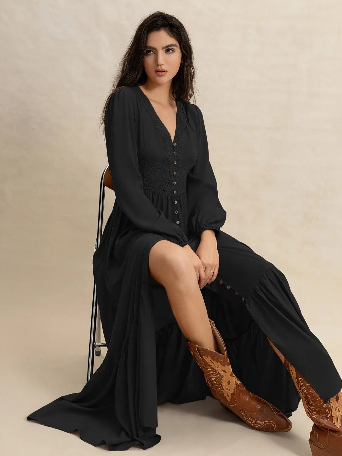 V-Neck Long Sleeve Dress.