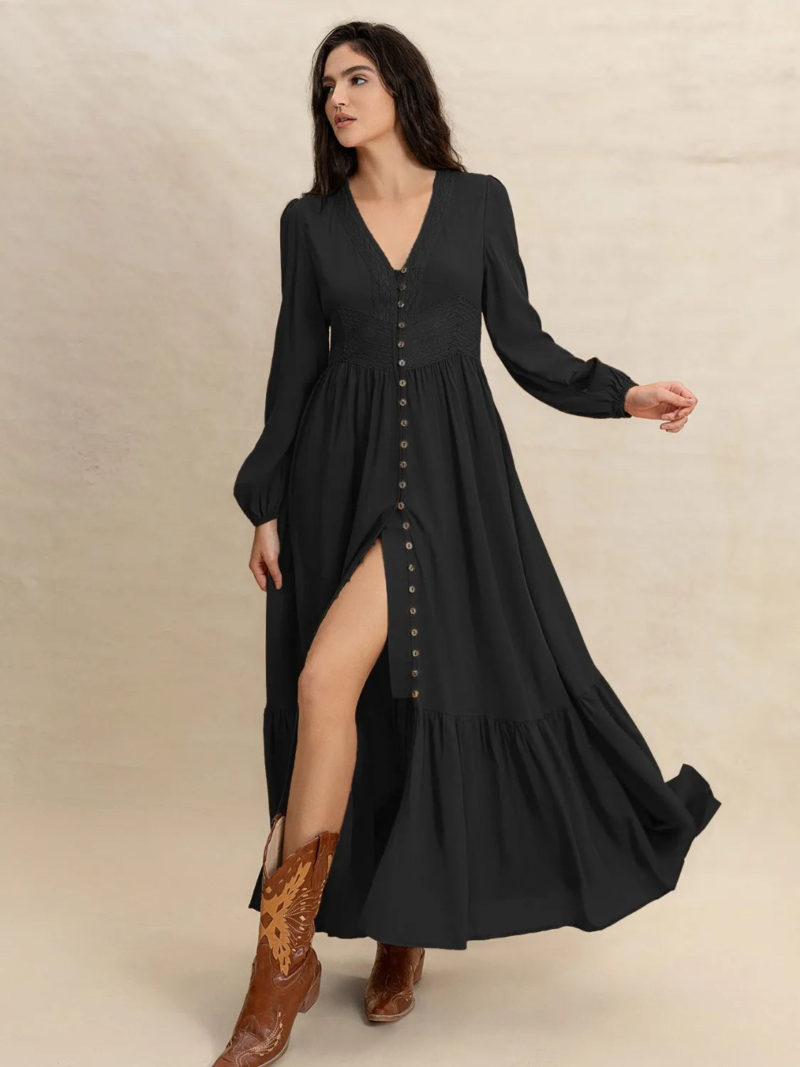 V-Neck Long Sleeve Dress.