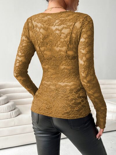 V-Neck Long Sleeve Lace Top.