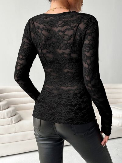 V-Neck Long Sleeve Lace Top.