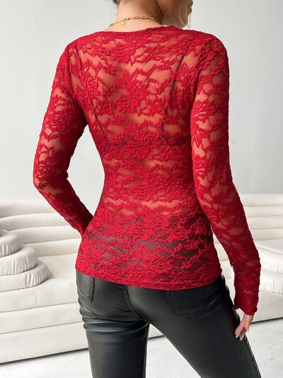 V-Neck Long Sleeve Lace Top.