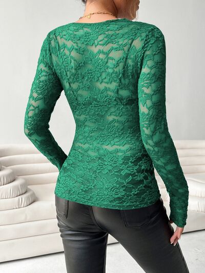 V-Neck Long Sleeve Lace Top.