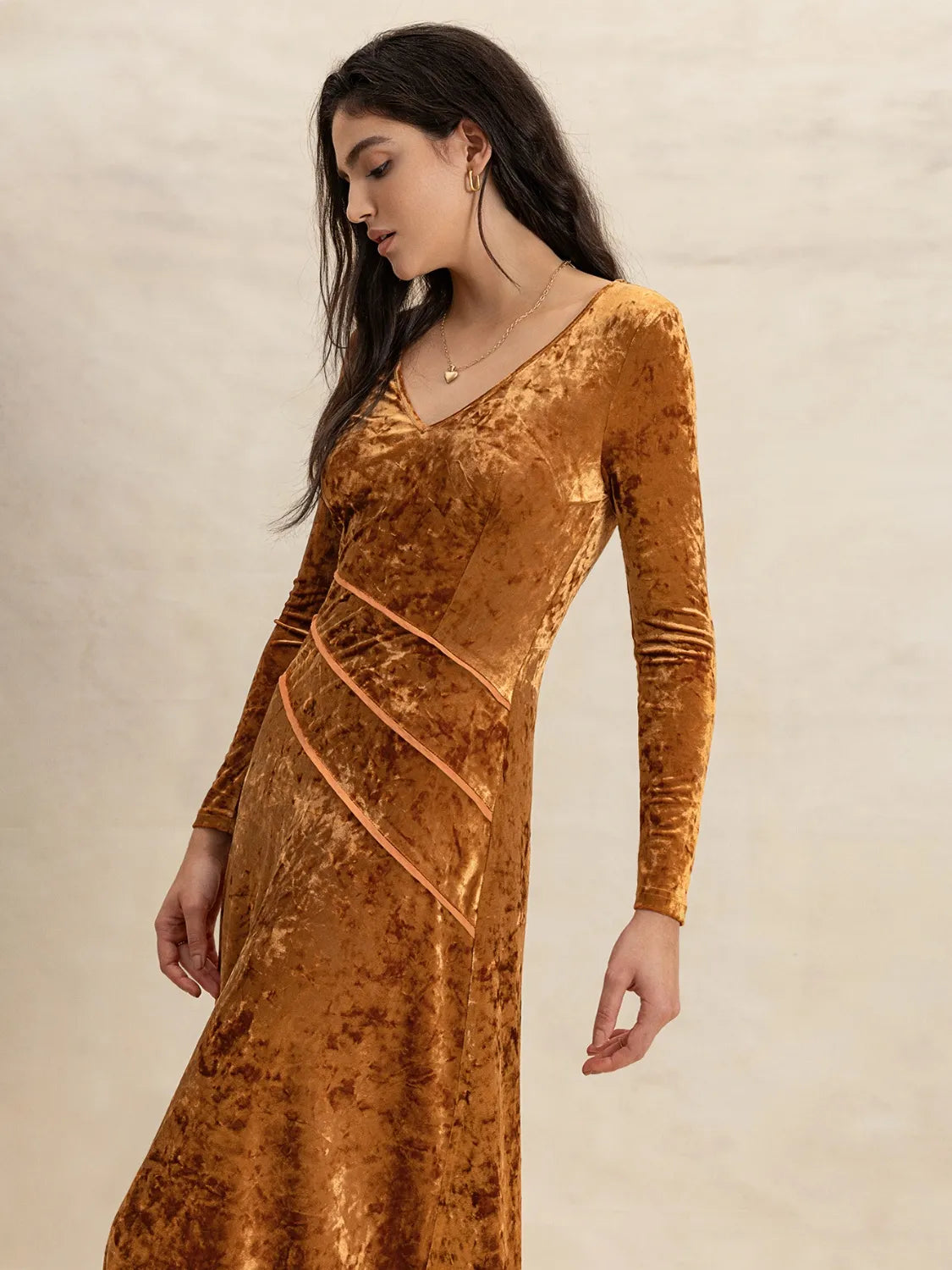 V-Neck Long Sleeve Midi Dress.